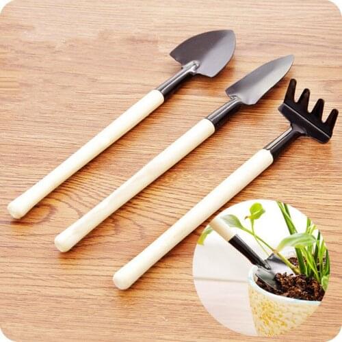 3Pcs/set Mini Spade Shovel Harrow Flowerpot Tools Potted Plants Maintenance Wooden Handle Plant Soil Shovels Gardening Tools