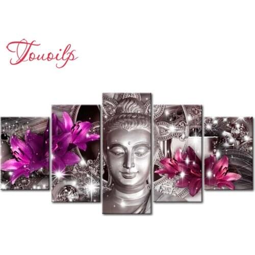5 pcs diamond embroidery lily buddha diamond painting full square round diamond mosaic cross stitch kits,gift,Multi-pictures