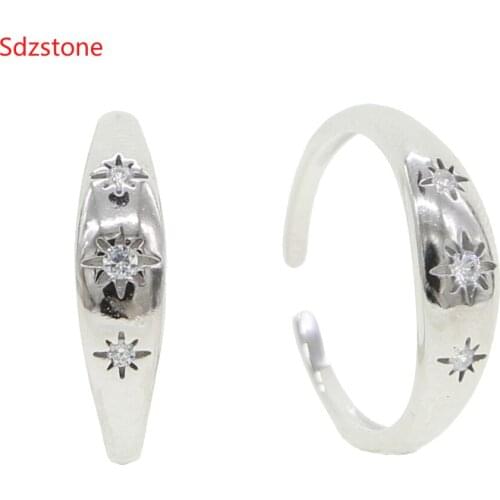 925 Sterling Silver Ring Micro Pave Cz Sparking Bling Star North Star Charm Adjust Size Band Fashion Trendy Women Rings