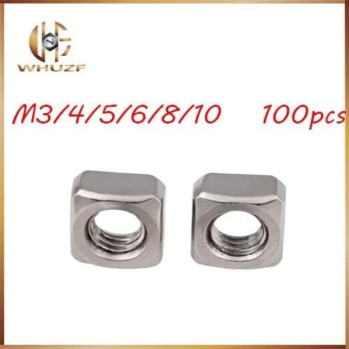 Free shipping 100PCS DIN557 M3 M4 M5 M6 M8 M10 304 Stainless Steel Square Nut (NOT Cheap Galvanization) HW052