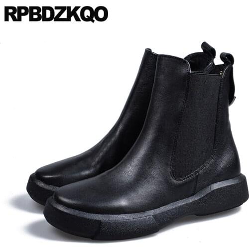 Booties Slip On Black Chelsea Military Boots Creepers British Flatform Ankle Platform Luxury Brand Shoes Women Combat Muffin
