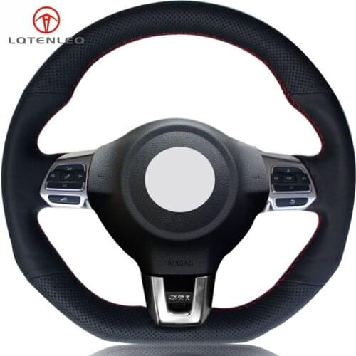 LQTENLEO Black Artificial Leather Car Steering Wheel Cover for Volkswagen Golf 6 GTI MK6 VW Polo GTI Scirocco R Passat CC R-Line
