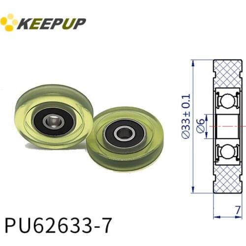 Diameter 33mm, PU polyurethane bearing ,Rubber coated soft pulley/Roller ,width 7mm
