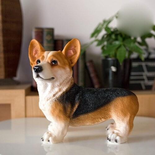 Home Decor Resin Cute Welsh Corgi Model 10 Inch Small Welsh Corgi Dog Stuffed Animal Plush Dog for Children Birthday Gift