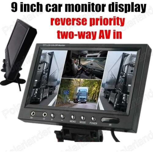 Hot sale backup Rearview camera Reverse priority with 2 AV in 9 Inch Ultra Big color TFT LCD Car Monitor display