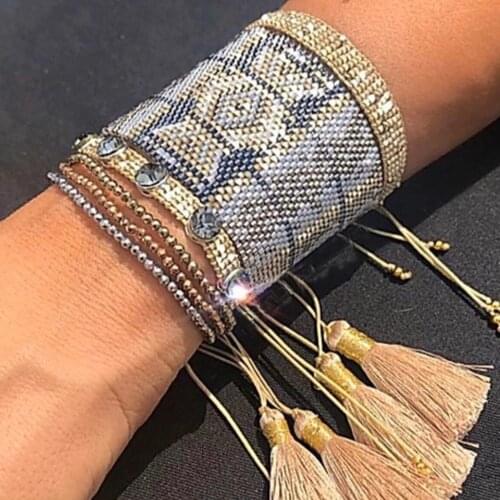 BLUESTAR 2021 Women Bracelet Wide Turkish Eye Bracelets Crystal Pulseras Mujer Handmade Crystal Tassel Jewelry