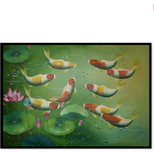 Oil Paintings Hand painted Chinese style Lotus and Fish Wall Art Picture for Living room Canvas Paintings Modern