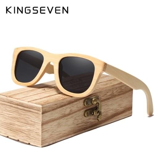 KINGSEVEN Handmade Bamboo Sunglasses Men Retro Vintage Wood Sun Glasses Women Polarized Mirror Coating Lenses Eyewear Case