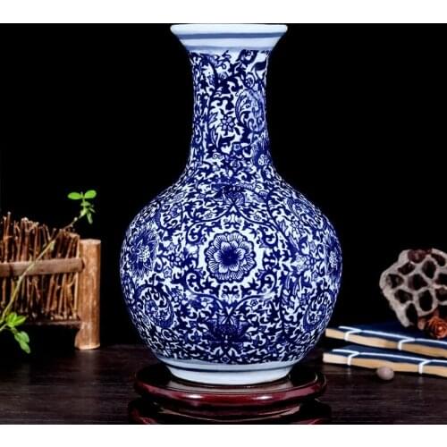 Chinese Jingdezhen Ceramics Blue White Porcelain Flower Vase Ornaments Home Livingroom Decoration Study Room Furnishing Crafts