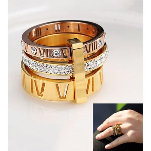 Rhinestone 316L Stainless Steel Rings For Woman Roman Numerals Finger Rings Wedding Engagement Rings Jewelry Gift