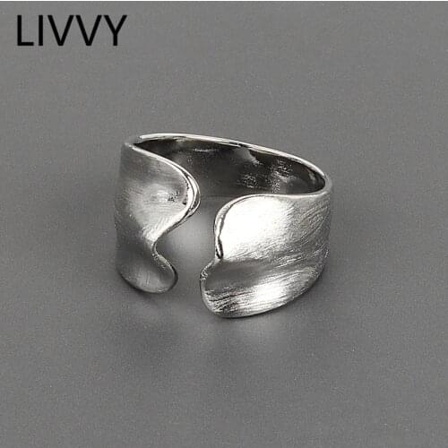 LIVVY Silver Color Irregular Geometric Wave Ring Simple Trendy Creative Personality Opening Jewelry Gifts