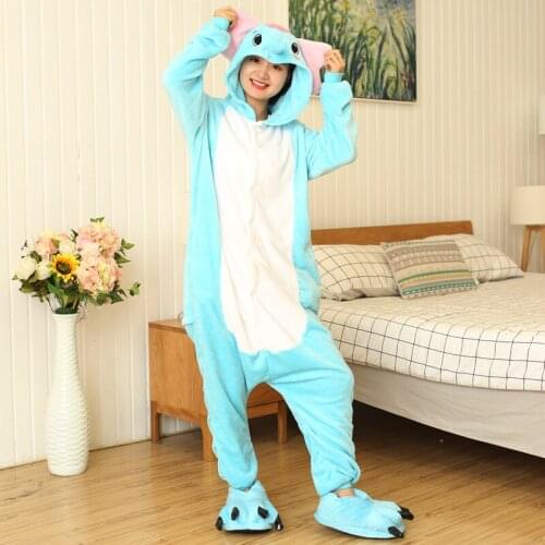 Girls Adult Unicorn Elephant Onesies Cute Stitch Cartoon Pajamas Flannel Family Party Jumpsuits Homewear Suit Outfits