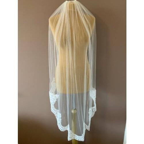 Fingertip Lace Wedding Veil, Single Layer Lace Soft Tulle Ivory Wedding Veil，White Lace Veil