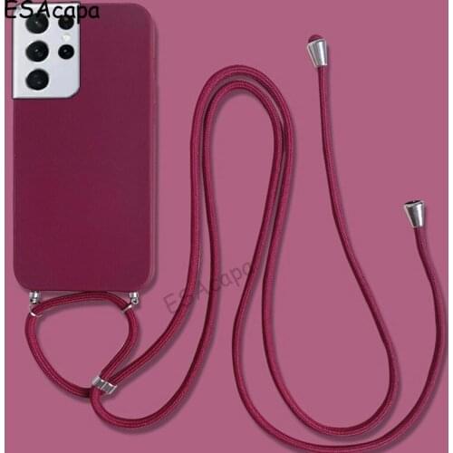 Crossbody Necklace Lanyard Matte Case For Samsung S21 S20 Ultra S21FE Candy Colors Silicone Phone Cover For Samsung S10 S9 Plus