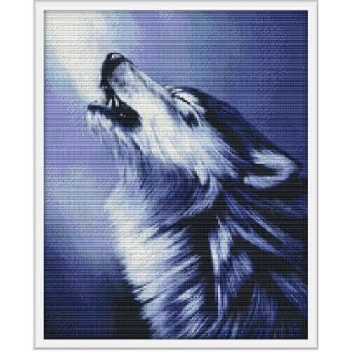 Wolf pattern animal cross stitch kit 14ct 11ct printed embroidery DIY handmade needlework blue wolf decoration hanging picture