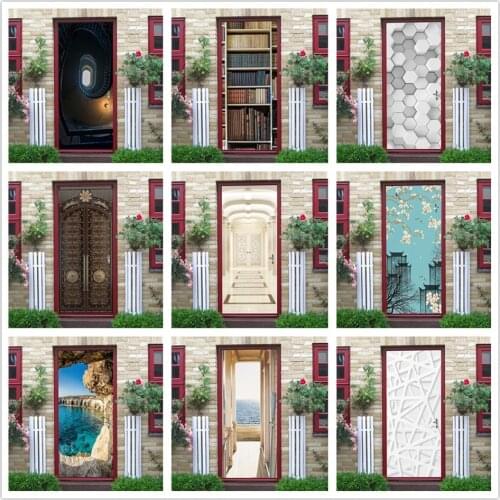 Stickers on the Doors Mural Wallpaper Poster Self Adhesive PVC Removable Waterproof Door Decal Home Decor Wall Art Decals Poster