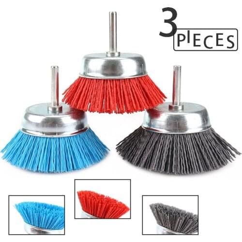 75mm Nylon Cup Brush Abrasive Wire Wheel Brush with 1/4" shank for Drill Cleaning Polishing wood Deburring and Removing