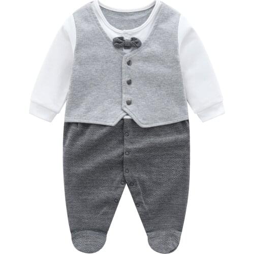2021 new autumn baby full moon gentleman dress romper romper gray vest bow tie one-piece outing clothes baby clothes