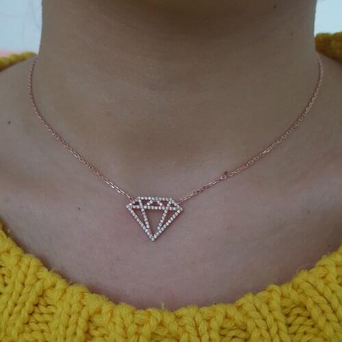 New Trendy Diamond Shape Pendant Necklace Charm Fashion Gold Women Turkish 925 Sterling Silver Chain Trendy Jewelry Accessories