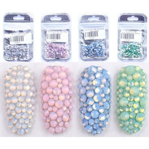 Opal Colors 400pcs Mix Sizes of ss4-ss12 Non Hotfix Crystal Glass Rhinestone Flatback Nail Art DIY Jewelry Garment Making