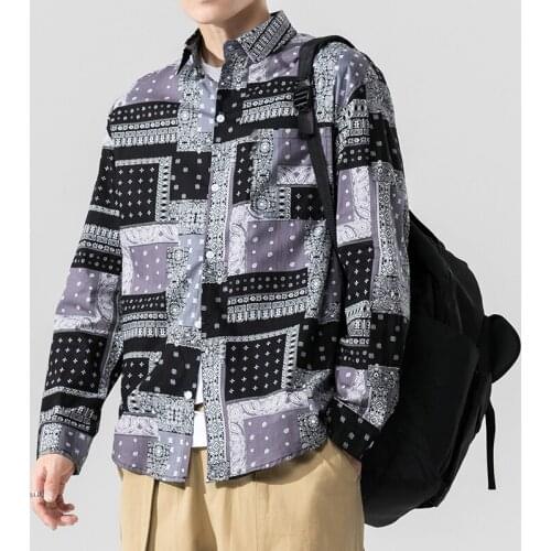 Autumn Spring Men Shirt Long Sleeve 2021 New Arrival Fashion Korea Japanese Casual Men Coat Pattern Print Male Black Tops