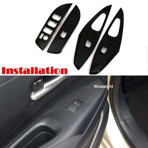 Wooeight 4Pcs Carbon Fiber Window Lift Switch Button Inside Door Handle Panel Frame Trim Cover Fit for Toyota Corolla 2019