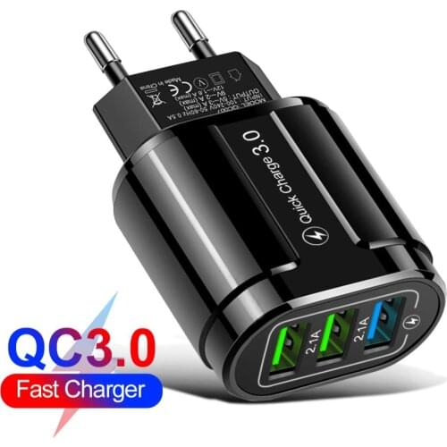 Portable Travel QC3.0 3A Fast Charging Phone Adapter 3 USB Ports Wall Charger