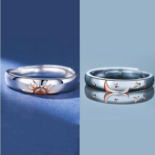 Sun Moon Lover Couple Rings Simple Opening Ring For Couple Men Women Wedding Engagement Promise Valentines Day Jewelry