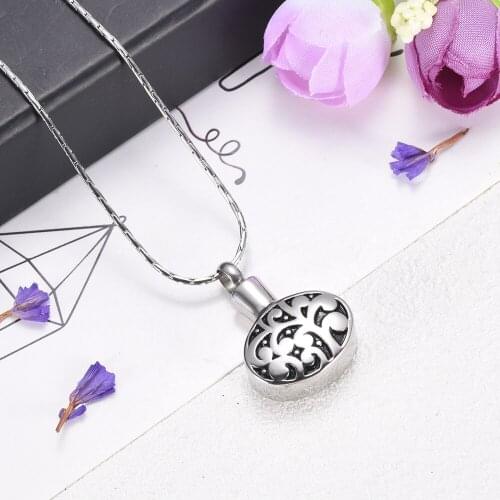 Family Tree Keepsake Urn Pendant Necklace Stainless Steel Memorial Urn Pendant Cremation Jewelry for Women CMJ9378