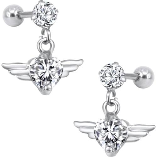 2Pcs 0.8mm Rod Zircon Heart Dangle Earrings for Women Ear Piercing Helix Tragus Conch Lobe Ohrring Nose Ring Stud серьги Jewelry