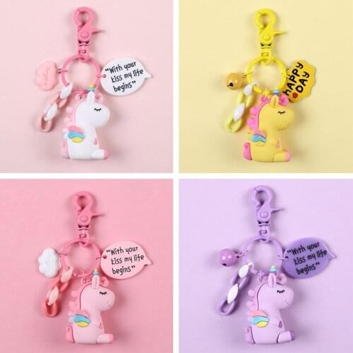 Cute Fashion Pony Unicorn Keychain For Couple Women Girl Keychain Rainbow Unicorn PVC Animal Key Ring Backbag Handbag Pendant