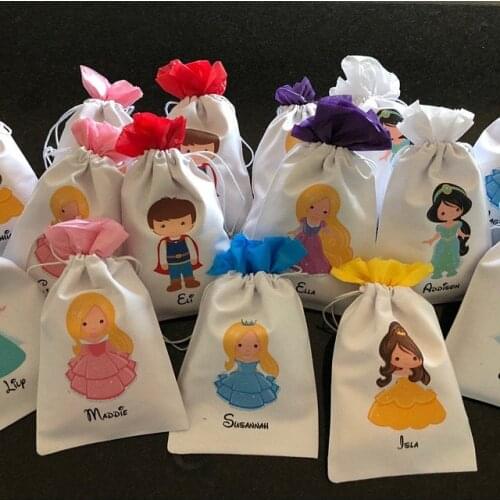 Custom Princess Party Favor Bags Gifts Bags Birthday Favor Bags Princess Girls Reusable for Treats and Gifts Kids Party Supplies