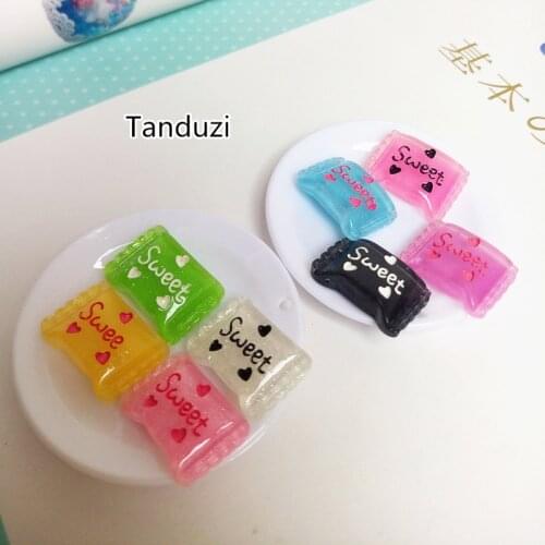 Tanduzi 30PCS Kawaii Flatback Sweet Resin Sweet Candy Miniature Candys Cabochon For Phone Deco Parts Hair Accessories DIY