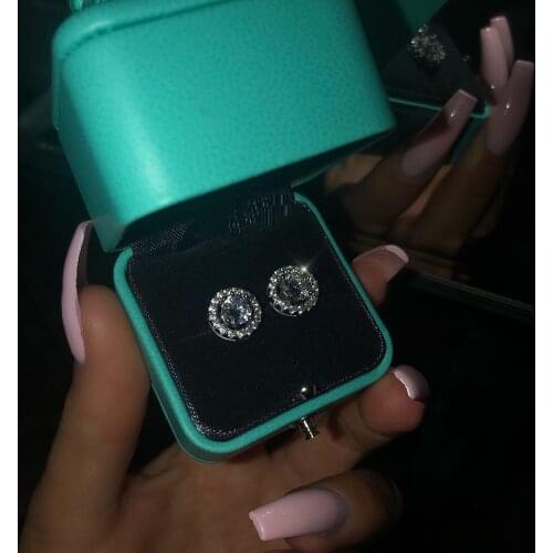 Iced Out Bling Geometric Women Jewelry 5A Cubic Zirconia CZ Round Halo Stud Earring Wholesale