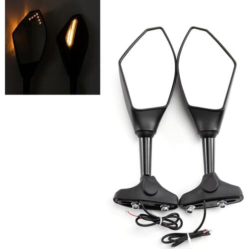 1 Pair Motorcycle Black LED Turn Signals Rearview Mirrors For Honda Suzuki Kawasaki Yamaha Ducati Triumph Street Scooter Bikes