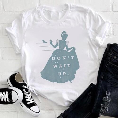 Ladies Female Clothing Disney Cinderella Don't Wait Up Graphic T-shirt Graphic Short Sleeve Printed Top T shirt Women