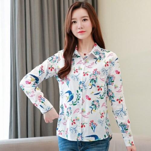 2021 New Arrival Spring Autumn Women Long Sleeve Shirt High Quality Sweet Floral Print White Shirt Casual Women Tops