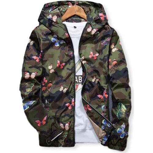 2021 High Quality Women Windbreaker Jacket Spring Summer Camo Fashion Thin Female Camouflage Butterfly Windbreaker Coats Hooded