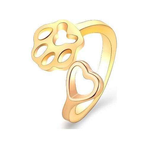 New fashion Simple and creative hollow love dog paw open ring ring For Women girl Accessories jewelry wholesale