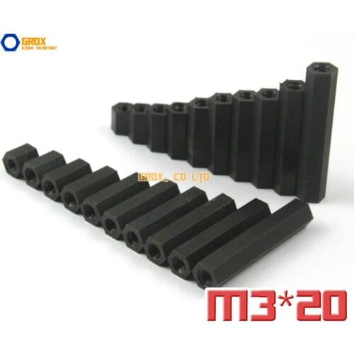 100 Pieces Black Nylon M3 x 20mm Female PCB Motherboard Standoff Spacer