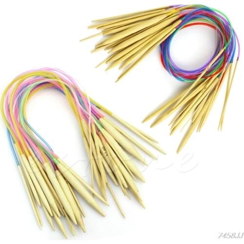 New Multi-color 18Pcs/set 40cm &80cm Tube Circular Carbonized Bamboo Carbonized Knitting Needles Crafts Sewing Tools Accessory