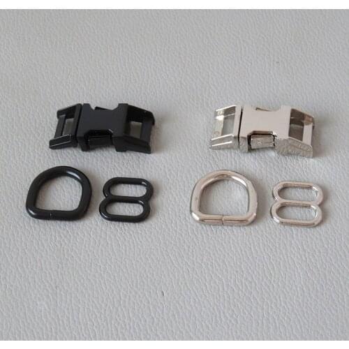 20Sets/Lot 10mm Cat Collar Paracord Metal D Ring Slider Adjuster Belt Loop Release Buckle DIY Accessory Outdoor Harness Hardware