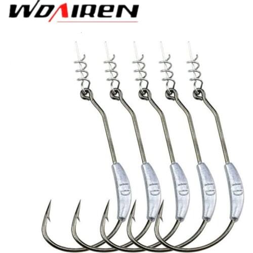 5Pcs/lot spring lock pin hook carbon steel crank fixture lead hook soft bait fishing gear accessories size 3g 3.5g 4g 6.5g 8.5g