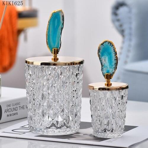 European Style Agate Glass Storage Jar Luxury Elk Jewelry Cotton Swab Aromatherapy Box Candy Snack Tea Tin with Lid Home Decor