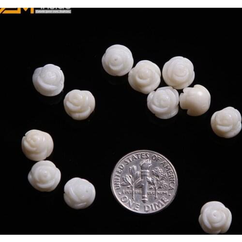 Gem-inside 8mm 10pcs Half Drilled Natural White Coral Rose Flower shape Beads For Jewelry Making Beads DIY Beads Earrings