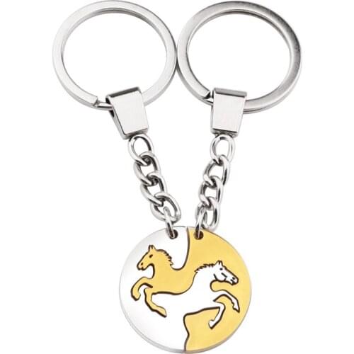 2pcs/set Stainless Steel Keychain Horse Initial Charm Key Fob Gifts for Couples Horseback Riders Best Friend Women Men
