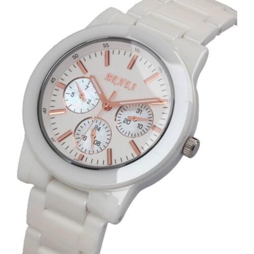 Big dial Valentines day White ceramic Diamond Waterproof Fashion Multi-function Calendar Lovers Watch Anti-allergy watch