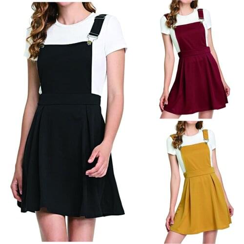 Summer Women Mini Party Dress Cute A-Line Adjustable Straps Pleated Pinafore Dress Autumn Pleated Overall Tank Dress Robe Femme