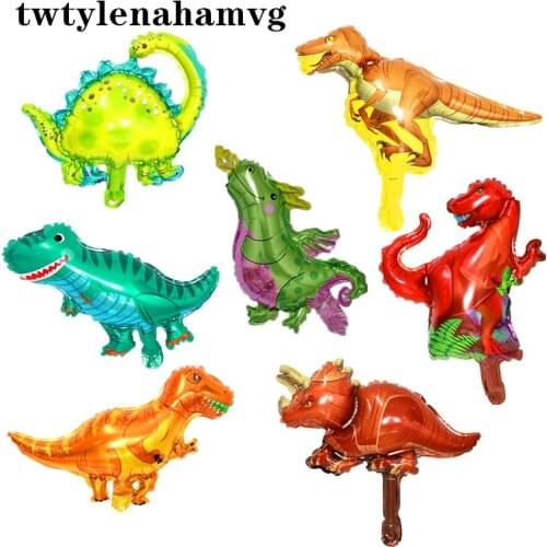 Mini new green yellow brown blue DIY cartoon dinosaur aluminum foil self-sealing balloon childrens birthday party decorations