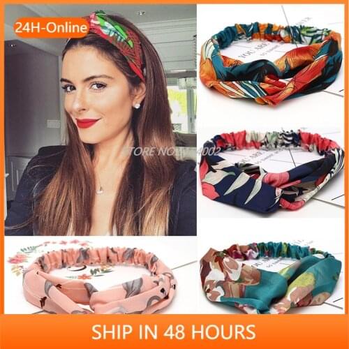 Fashion Women Girls Summer Bohemian Hair Bands Print Headbands Vintage Cross Turban Bandage Bandanas HairBands Hair Accessories